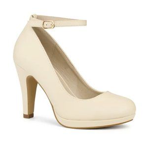 Qupid Nude Round Closed Toe Platform Heels with Ankle strap